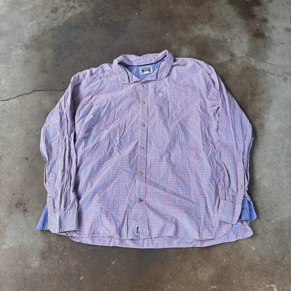 Converse One Star Button Down Mens XXL Red Blue Good Micro Check Long Sleeve